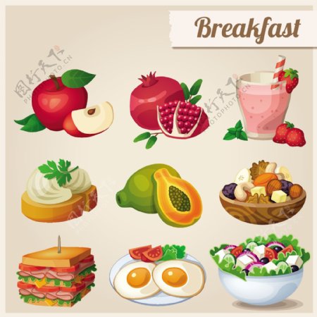 水果和早餐设计矢量图标
