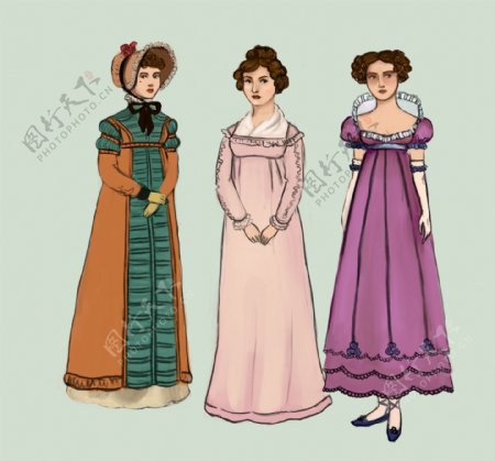 欧洲19世纪服饰插图片