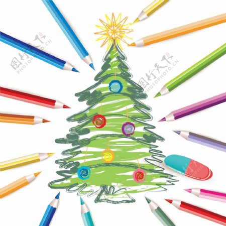 矢量素材铅笔彩色圣诞树