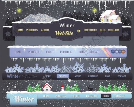 冬季网页按钮导航条矢量素材