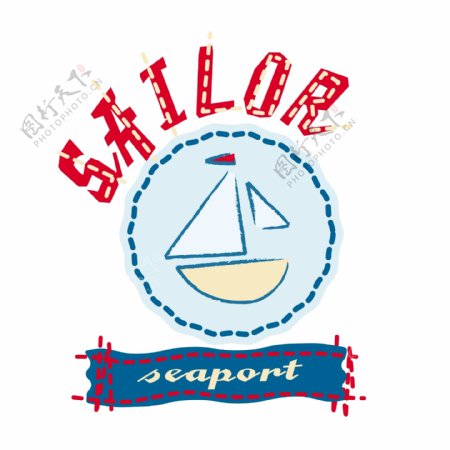 印花矢量图T恤图案图文结合航海元素帆船免费素材