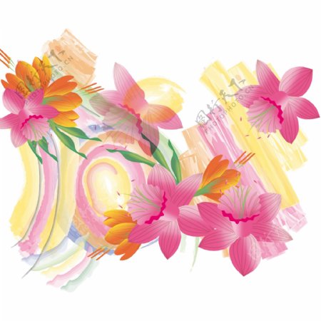 印花矢量图植物花朵优雅植物色彩免费素材