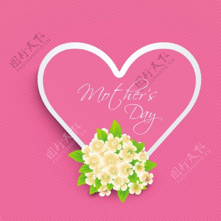 文本的母亲节和花的粉红色的心