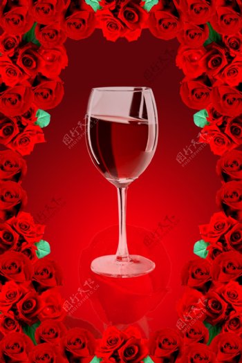 玫瑰之约玫瑰花红酒红酒杯图片