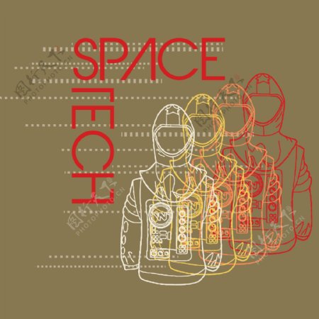印花矢量图T恤图案图文结合生活元素宇航服免费素材
