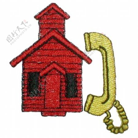 绣花电话房子色彩红色免费素材