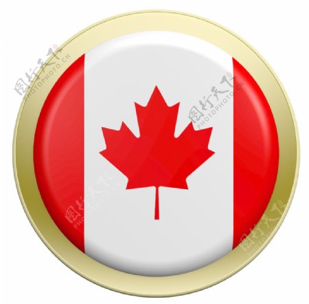 加拿大国旗上的圆形按钮白色隔离