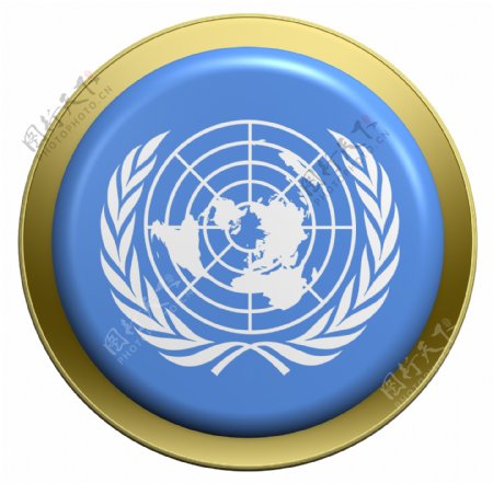 联合国国旗孤立在白色圆形按钮