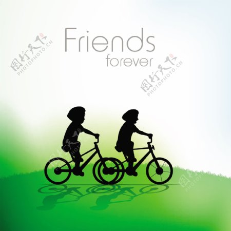 美丽的友谊日背景与朋友骑周期和文本的永远的朋友