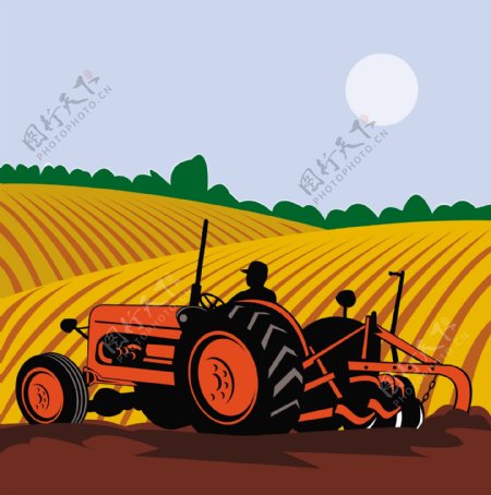 农民驾驶老式拖拉机