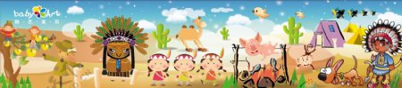 印第安卡通女孩树骆驼小鸟乌鸦卡通猪猴子狗狗星星白云仙人掌图片