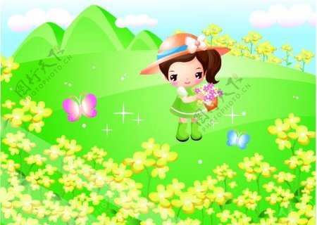 花丛中的小女孩图片