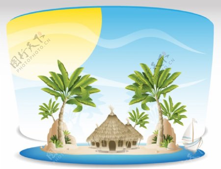 卡通热带海岛背景矢量素材图片