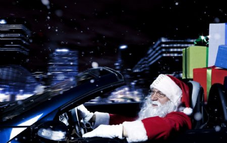 开车兜风的圣诞老人图片