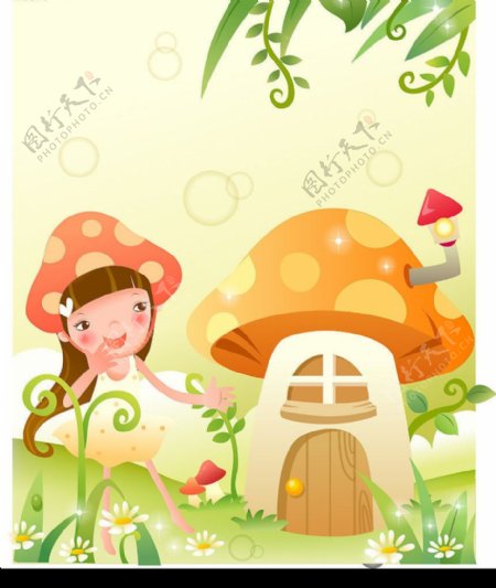 带蘑菇帽的小女孩图片