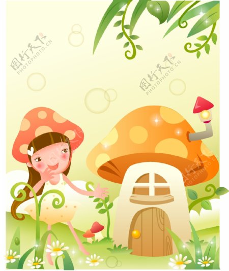 带蘑菇帽的小女孩图片