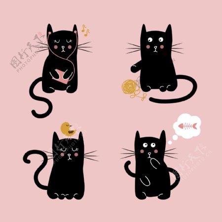 可爱卡通黑猫矢量素材图片