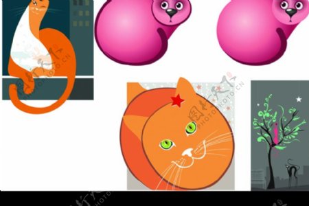 4款可爱的猫插画矢量素材图片