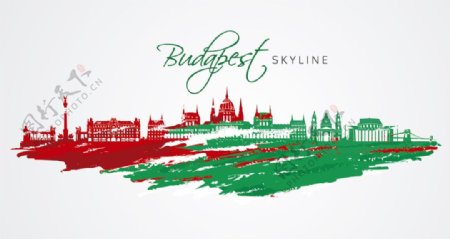 布达佩斯彩色手绘城市素材图片
