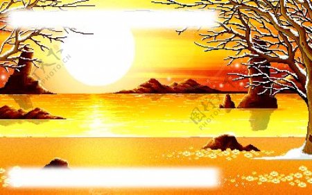日落河滩图片