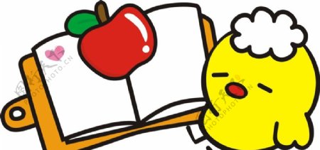 小鸟小鸡吃苹果看书图片
