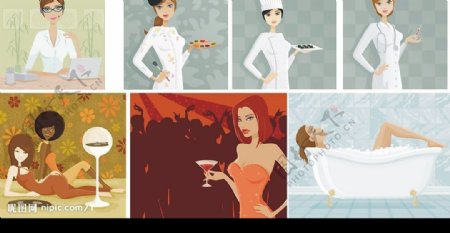 7款现代女性插画矢量素材图片