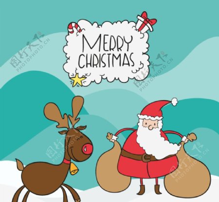 圣诞老人与麋鹿背景矢量素材图片