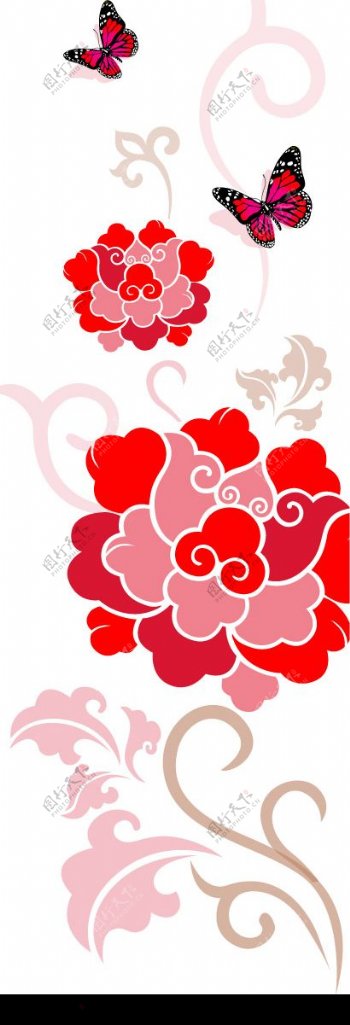 红粉牡丹蝴蝶图片
