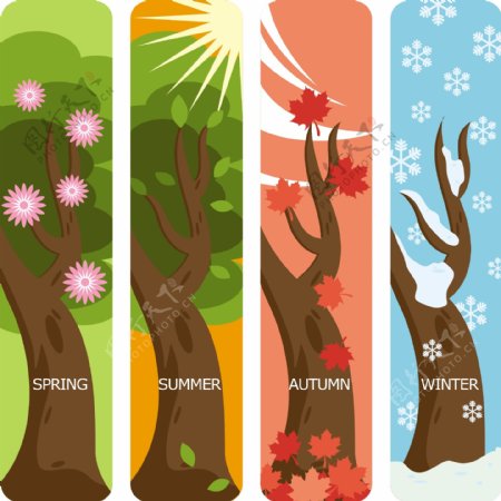 春夏秋冬四季大树树图片