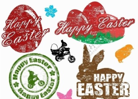 复活节兔子彩蛋印章标签图片