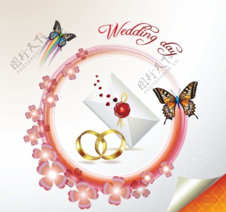 婚礼卡与蝴蝶矢量素材图片