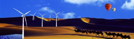 沙漠中的风力发电图片