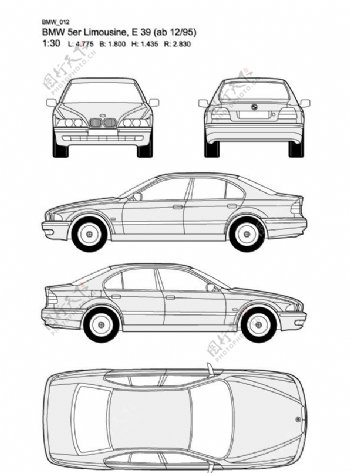 宝马5系BMW5erLimousineE39ab1295汽车线稿图片