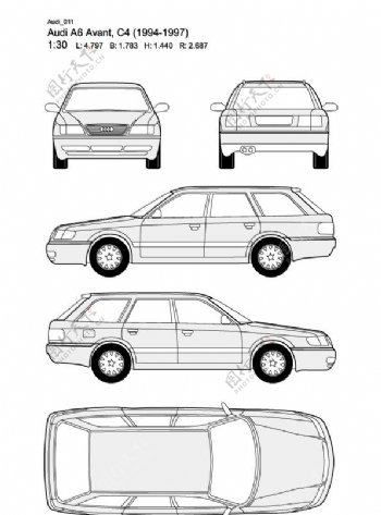 奥迪A6AvantC419941997汽车线稿图片