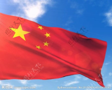 中国国旗飘动