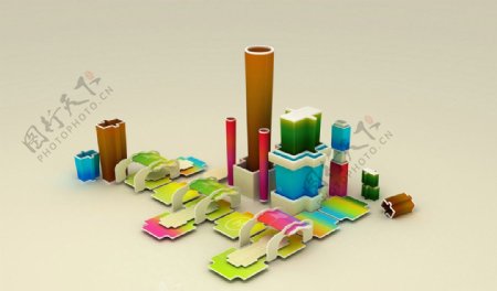 建筑圆柱色彩绚烂3D三维立体科幻广告电脑设计图片