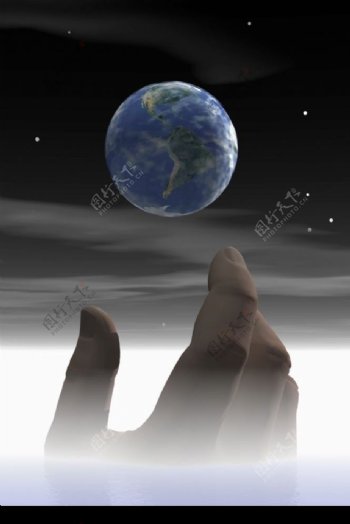 手与地球3D合成图片