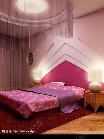 紫色调子的温馨房间图片素材