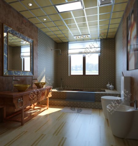 中式木纹扣板卫生间造型图片