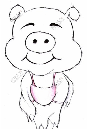 卡通猪手绘肚兜可爱微笑图片
