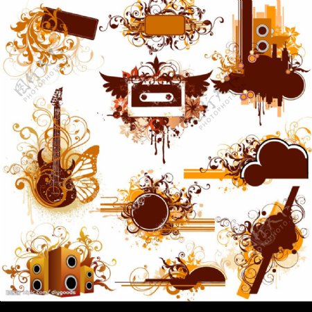 11款潮流吉他插画矢量素材音乐乐器图片