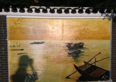 梁子湖油画图片