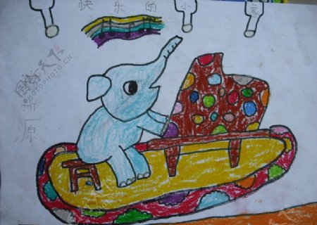 儿童蜡笔画大象图片