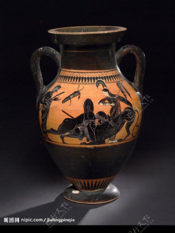古希腊黑像式安法拉罐图片
