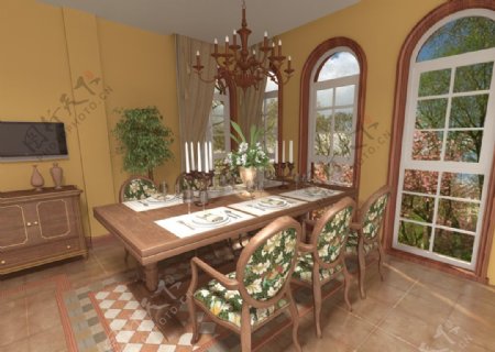 精致地中海风格厨房餐桌椅图片