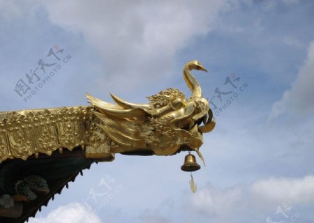 藏式寺院龙首飞檐图片