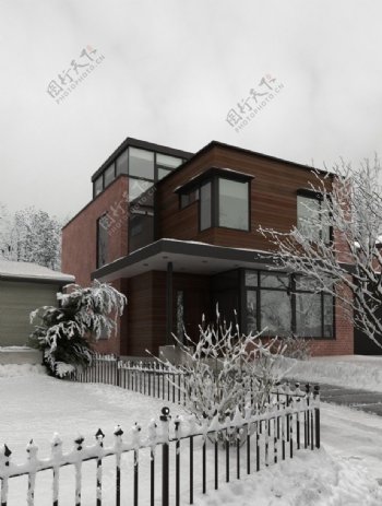 雪景中的别墅场景模型图片