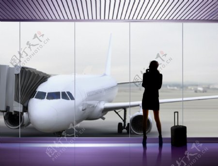 飞机场旅客剪影图片