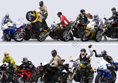 摩托车及车手3D模型图片