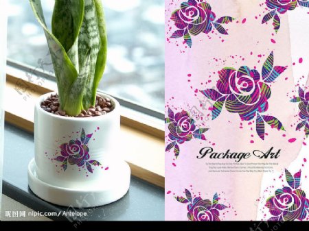 花瓶花纹印刷素材图片